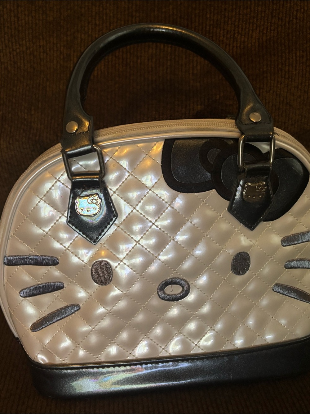 Loungefly Pearl White Quilted Hello Kitty Mini Satchel with Black Trim